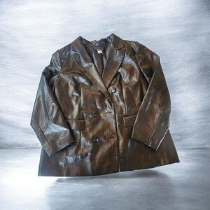 VENUS Black Textured Double-Breasted Trench Coat
